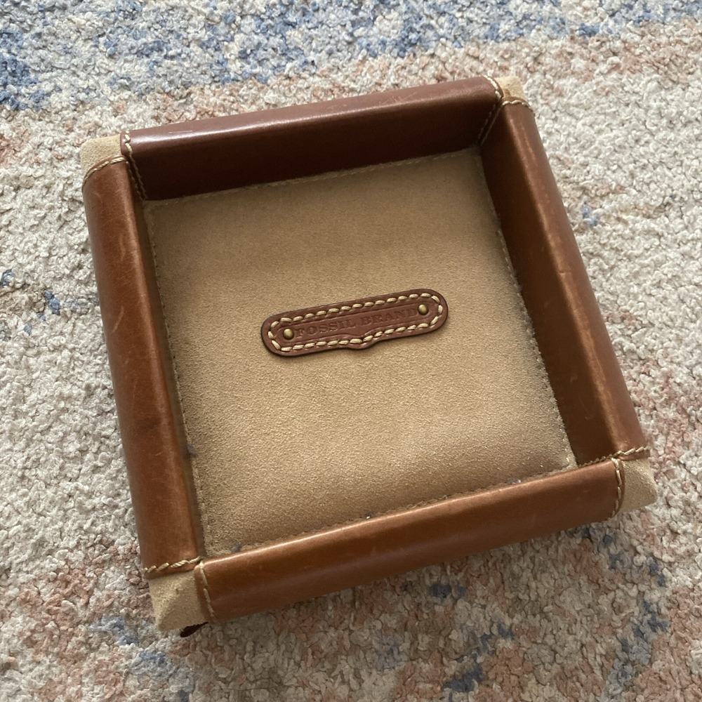 FOSSIL BRAND Jewelry Box Organizer Keys Luxury Leather Decor Home 7x7 Suede